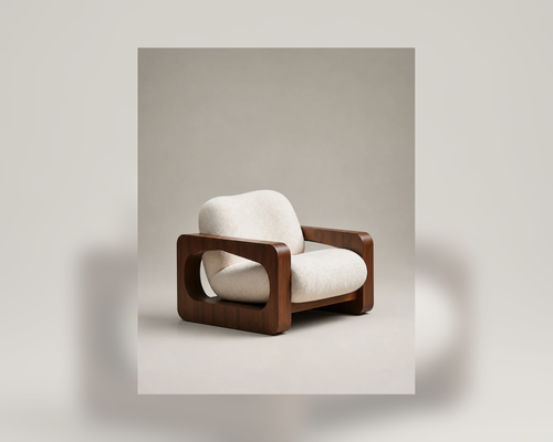 Aki Curved Wood Lounge Chair, warm studio hero