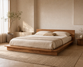 Kiri Solid-Wood Bed Frame, styled bedroom hero showing low timber platform
