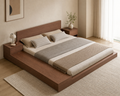 Rei Storage Bed Frame, styled bedroom hero showing low platform and storage modules