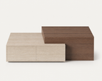 Ishi Storage Coffee Table, studio hero showing the stone and walnut composition