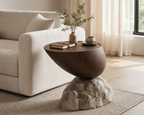 Koji Wood Side Table, styled sofa-side view