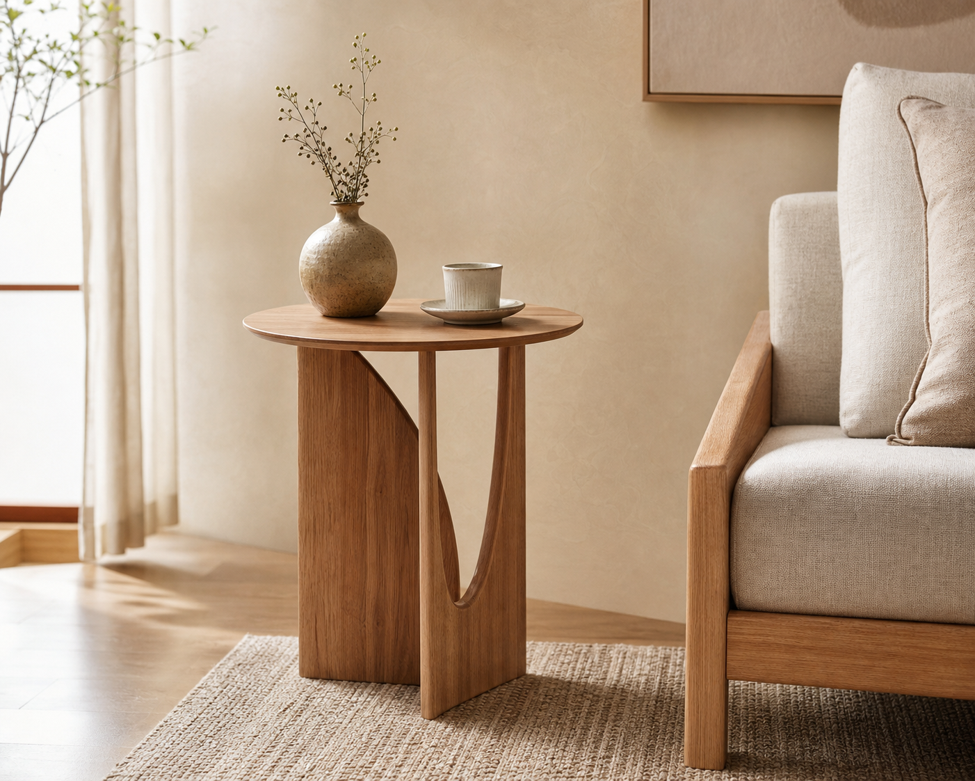 Maru Rubberwood Side Table, styled lounge view