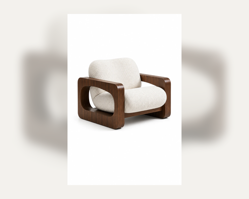 Aki Curved Wood Lounge Chair, clean three-quarter view