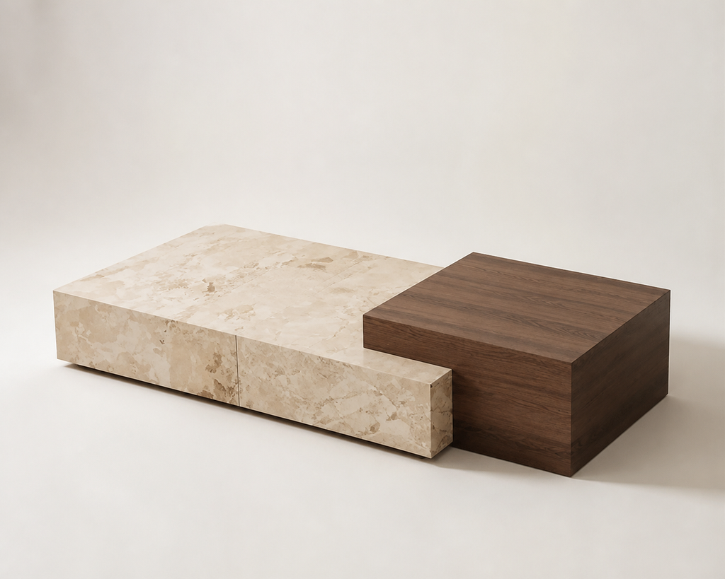 Ishi Storage Coffee Table, three-quarter studio view