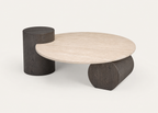 Enso Round Coffee Table, studio view with dark timber supports