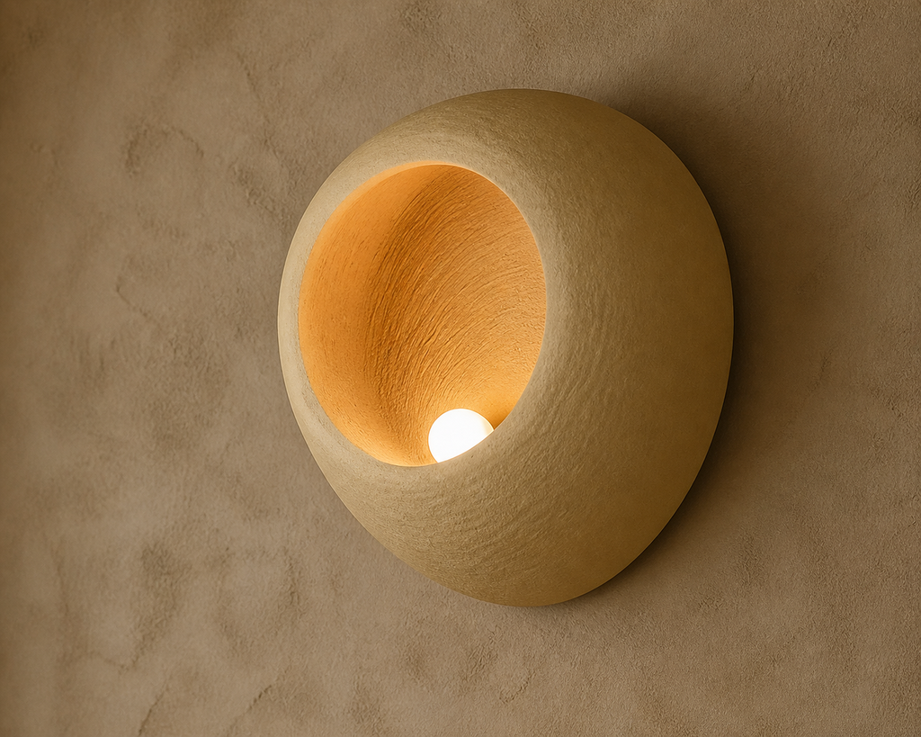 Hikari Resin Wall Lamp, close view of resin texture and glow