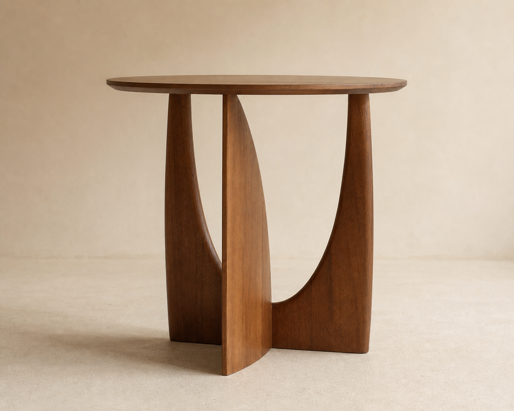 Maru Rubberwood Side Table, close view of curved supports