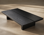 Nara Rectangular Coffee Table, close view of black wood grain and slab form