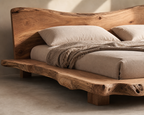 Tadao Solid-Wood Bed Frame, close view of natural live-edge timber