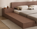 Rei Storage Bed Frame, close view of side platform ledge and bedside storage