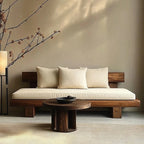 Asa Timber Platform Sofa, loose back cushions and timber rail