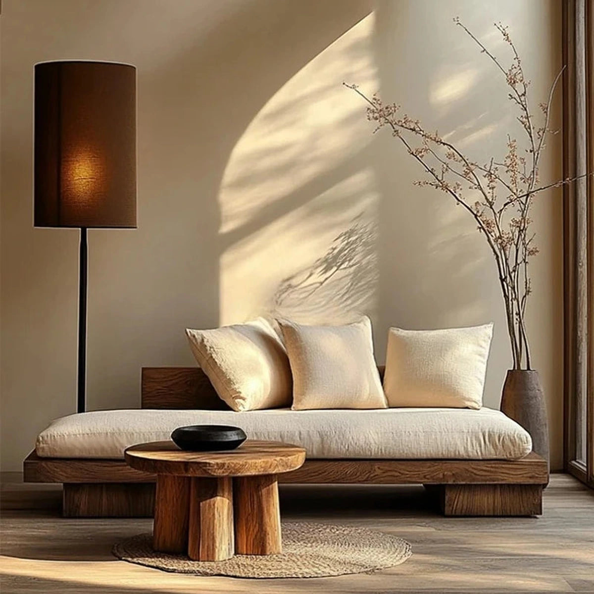 Asa Timber Platform Sofa, cream upholstery texture