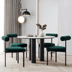 Emi Three-Leg Dining Chair, green chairs around a dining table
