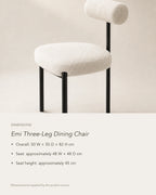 Emi Three-Leg Dining Chair, dimensions in centimetres