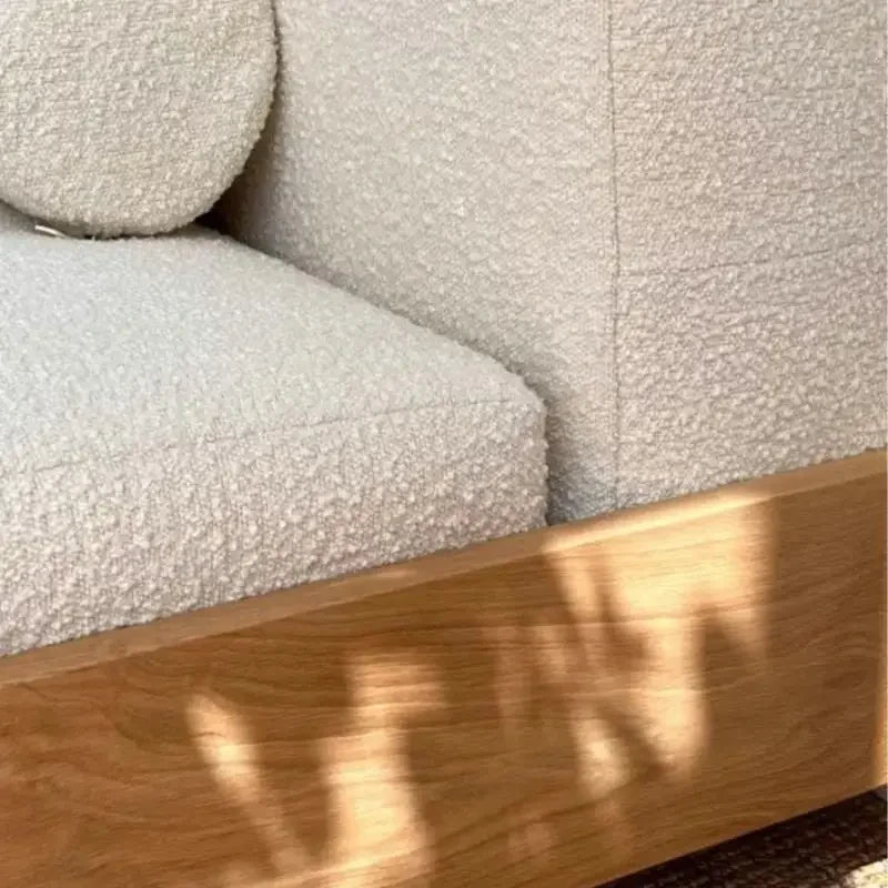 Hina Timber Platform Sofa, textured upholstery and timber platform