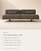 Hina Timber Platform Sofa, dimensions in centimetres