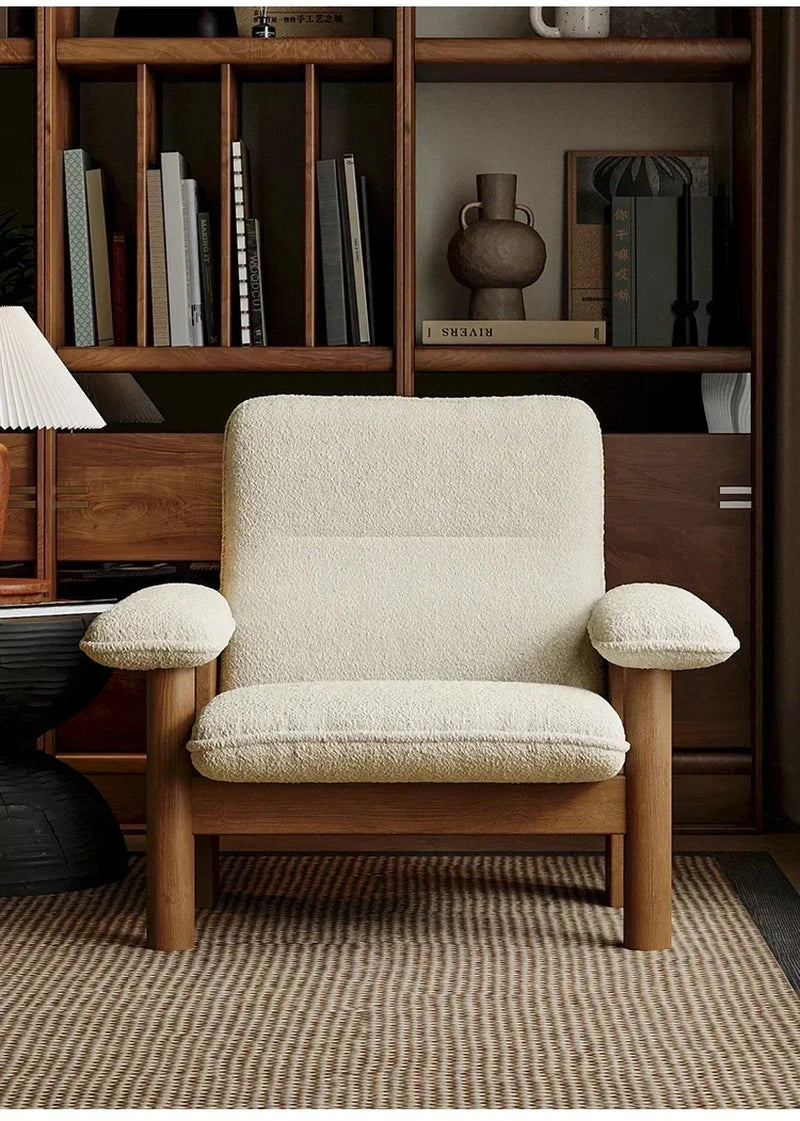 Kei Wood-Frame Lounge Chair, cream chair, close front view