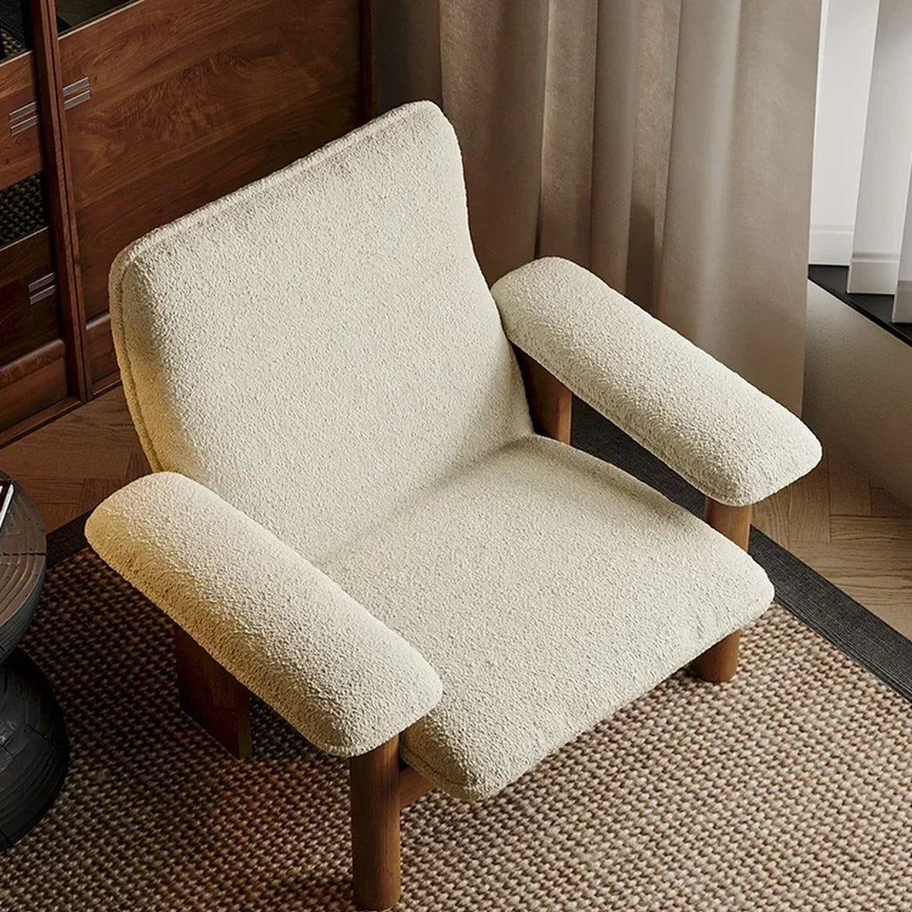 Kei Wood-Frame Lounge Chair, seat and arm construction close-up
