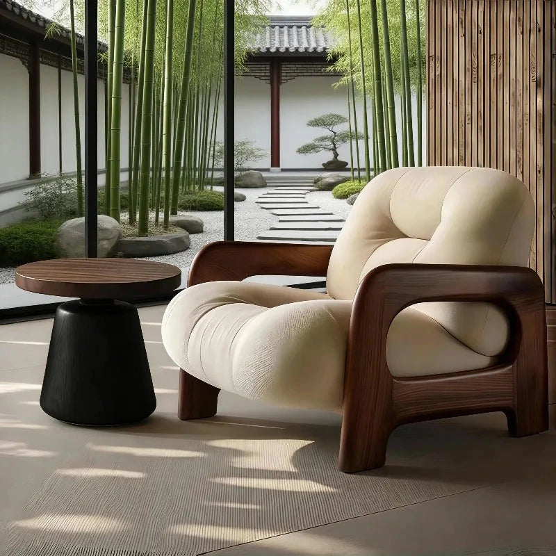 Kumo Wood-Frame Lounge Chair, front three-quarter lifestyle view