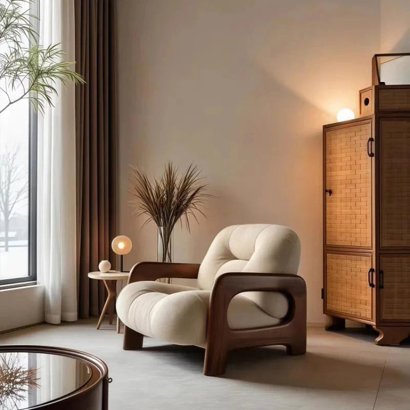 Kumo Wood-Frame Lounge Chair, chair in a warm interior