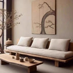 Maki Low Platform Sofa, styled low-profile sofa