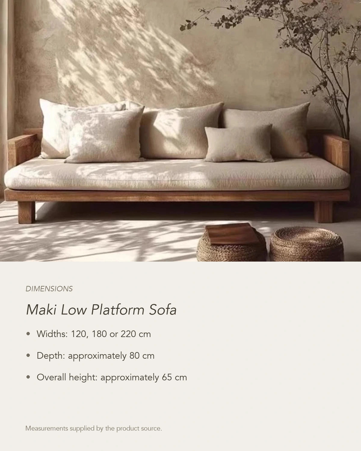 Maki Low Platform Sofa, dimensions in centimetres