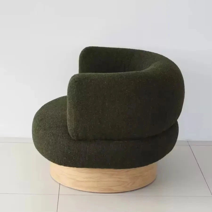 Mizu Swivel Lounge Chair, army green, rear three-quarter view