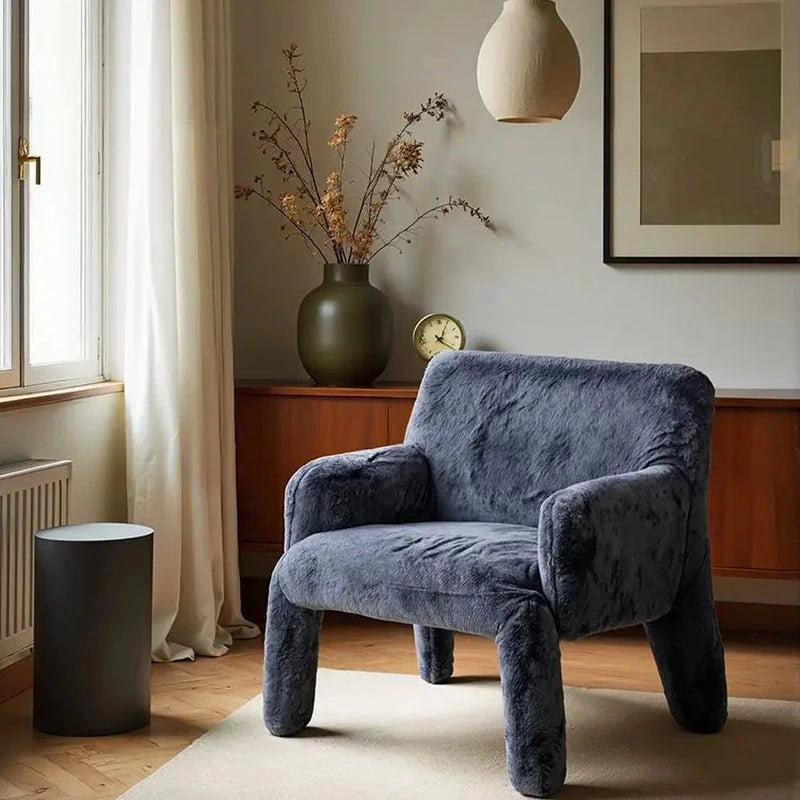 Nami Upholstered Armchair, blue-purple chair by a window