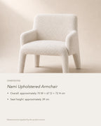 Nami Upholstered Armchair, dimensions in centimetres