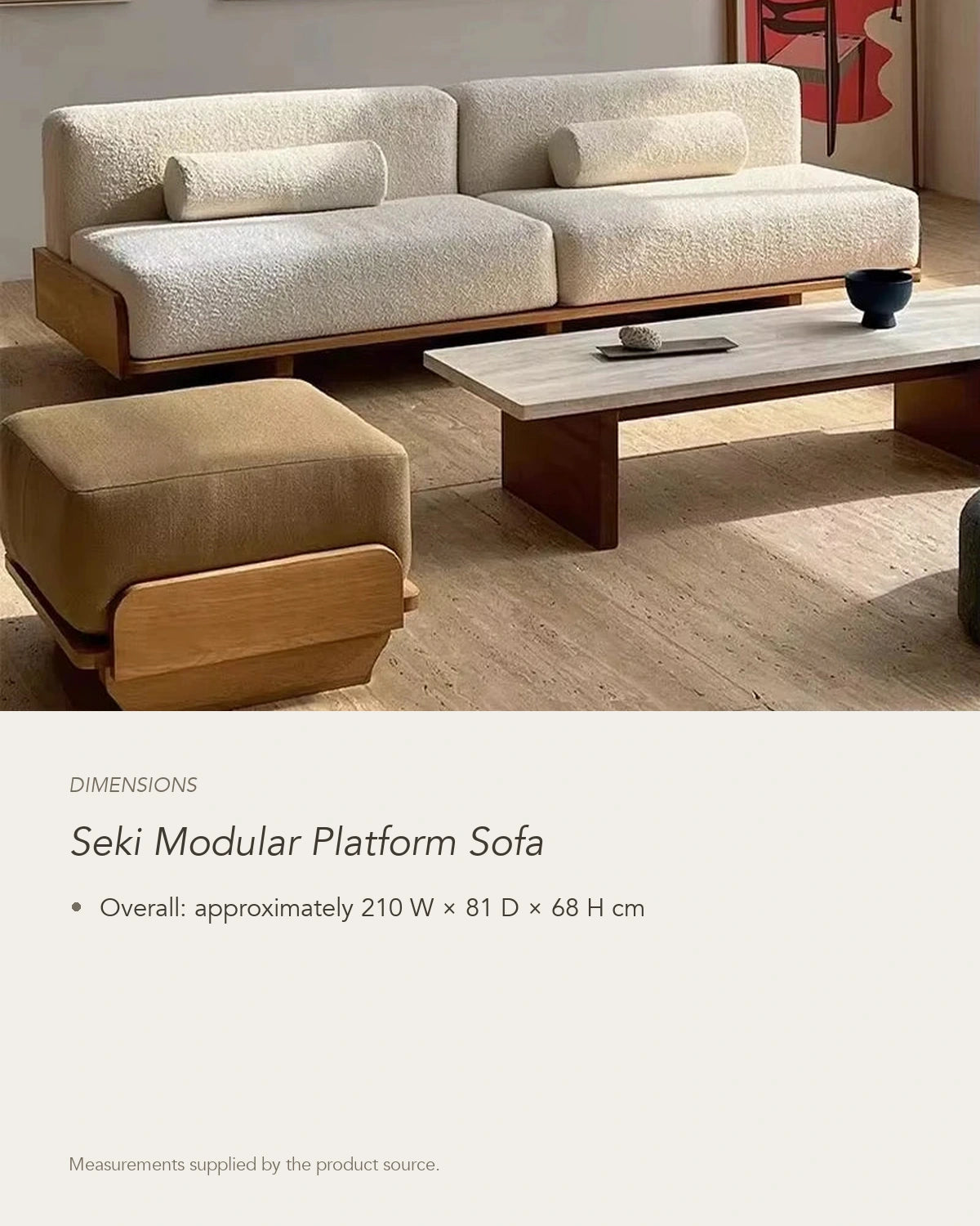 Seki Modular Platform Sofa, dimensions in centimetres