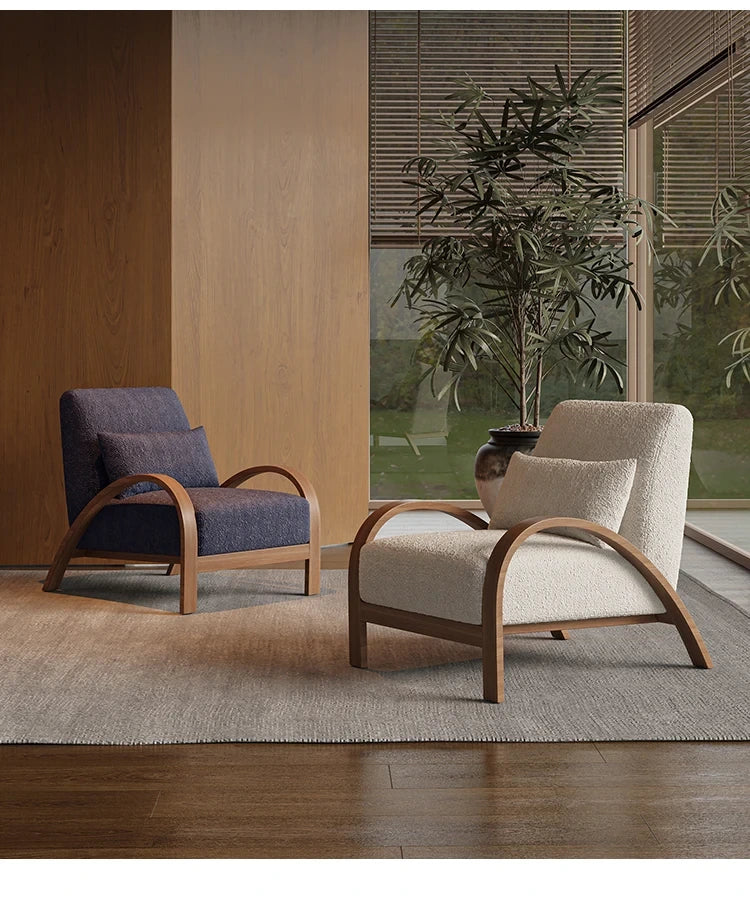Yori Curved Wood Lounge Chair, beige and blue-black chairs