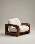 Aki curved wood lounge chair in a warm neutral Kadori studio