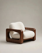 Aki curved wood lounge chair in a warm neutral Kadori studio