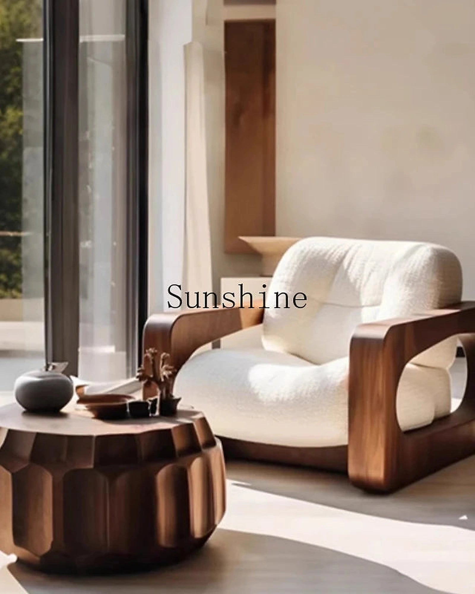 Wabi Sand Wind Design Sofa Solid Wood Single Chair Living Room Balcony Homestay Simple and Modern