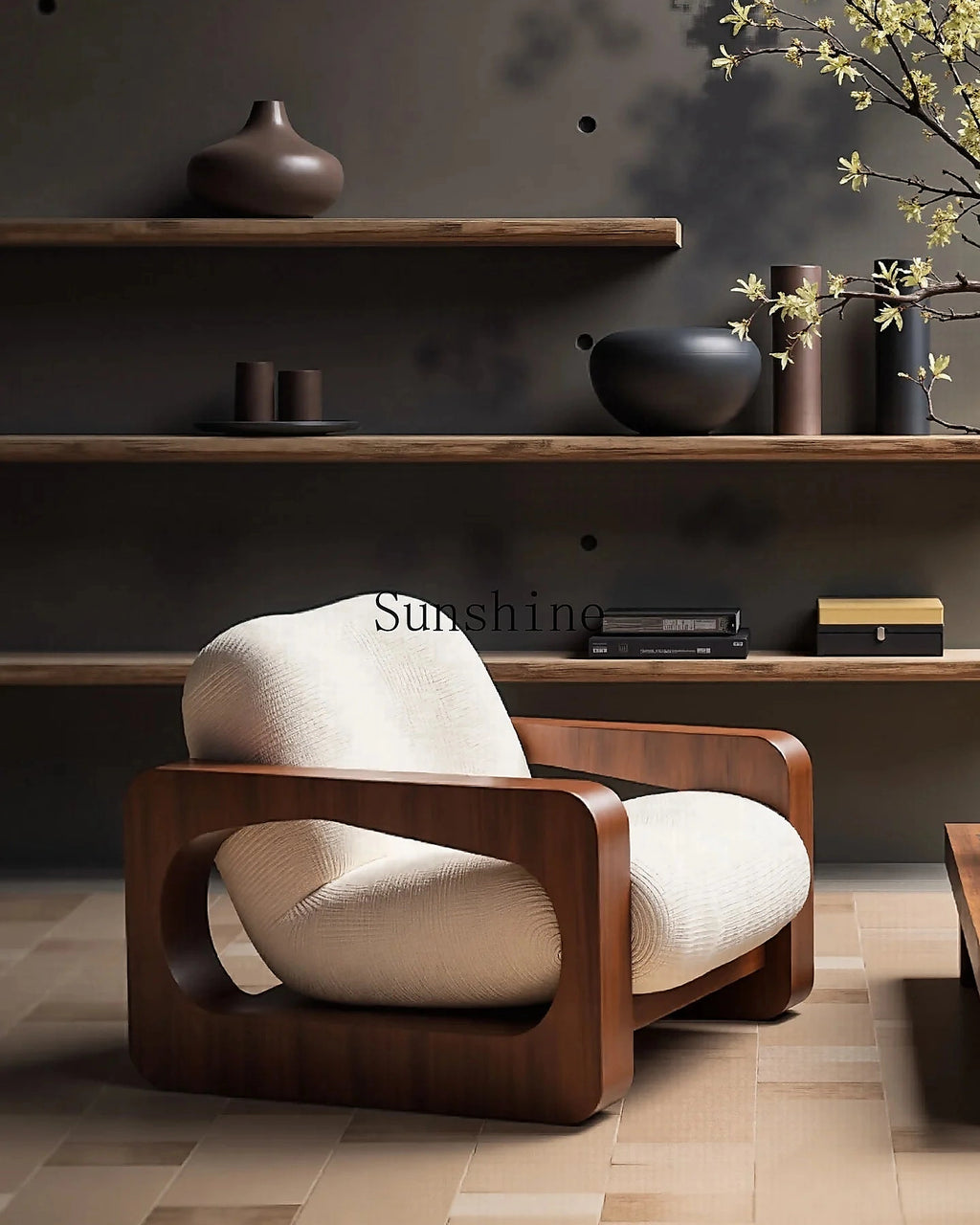 Wabi Sand Wind Design Sofa Solid Wood Single Chair Living Room Balcony Homestay Simple and Modern