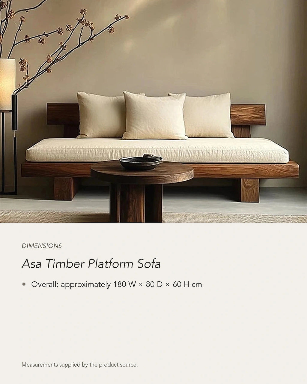 Asa Timber Platform Sofa, dimensions in centimetres