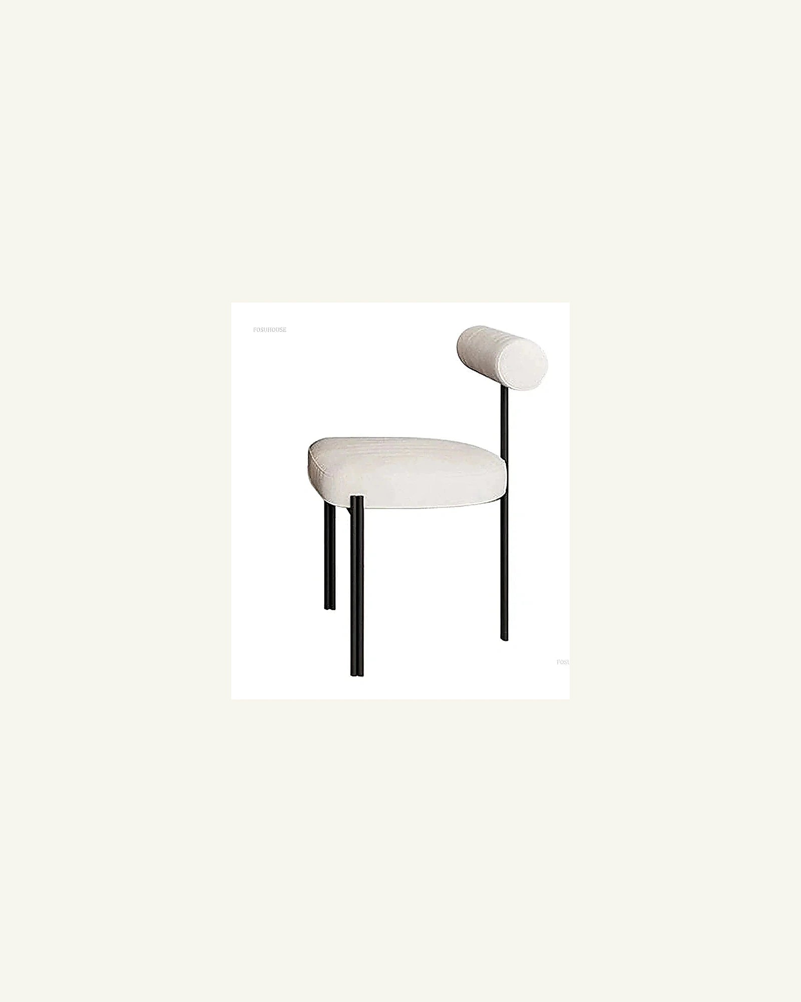 Emi Three-Leg Dining Chair, off-white, three-quarter view