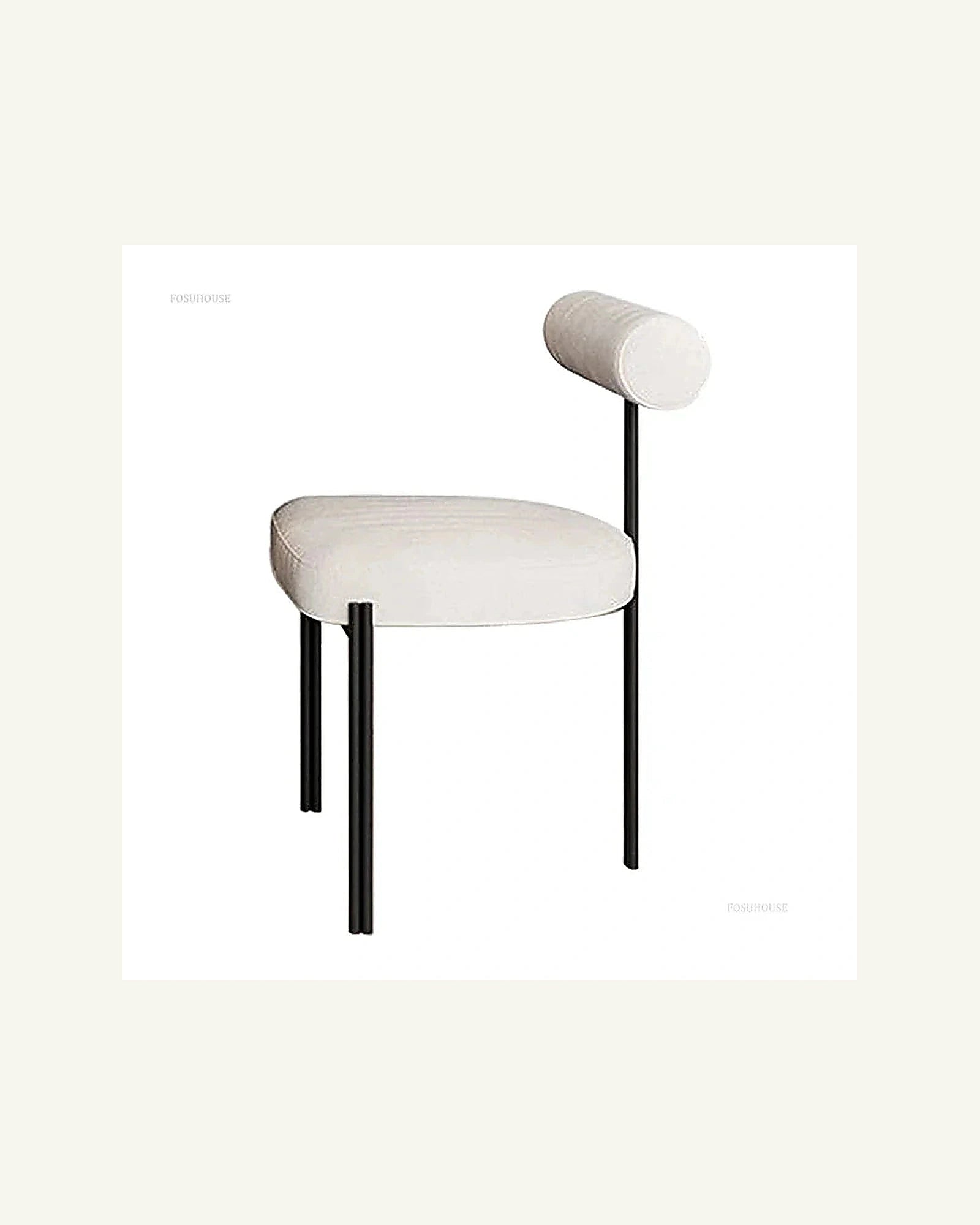 Emi Three-Leg Dining Chair, off-white upholstered seat detail