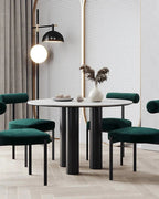 Emi Three-Leg Dining Chair, green upholstery and three-leg frame