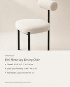 Emi Three-Leg Dining Chair, dimensions in centimetres