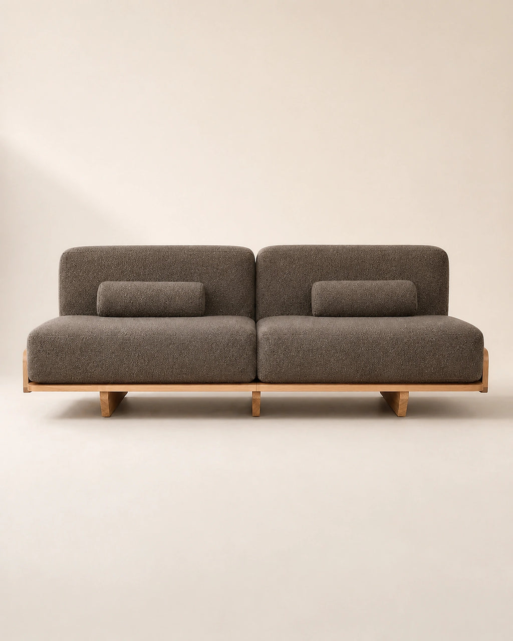 Hina Timber Platform Sofa front view on warm studio background