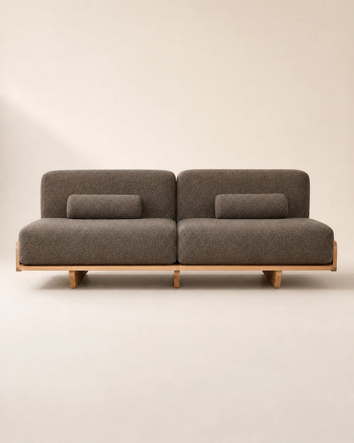Hina Timber Platform Sofa front view on warm studio background