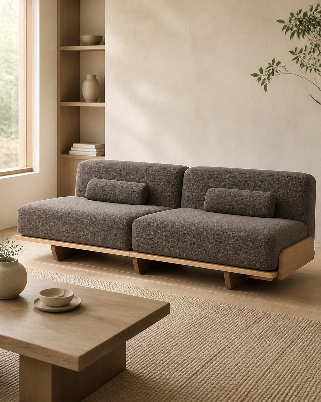 Hina Timber Platform Sofa in a Japandi living room setting