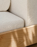 Hina upholstery and timber base detail close-up