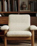 Kei Wood-Frame Lounge Chair, cream back cushion and timber frame