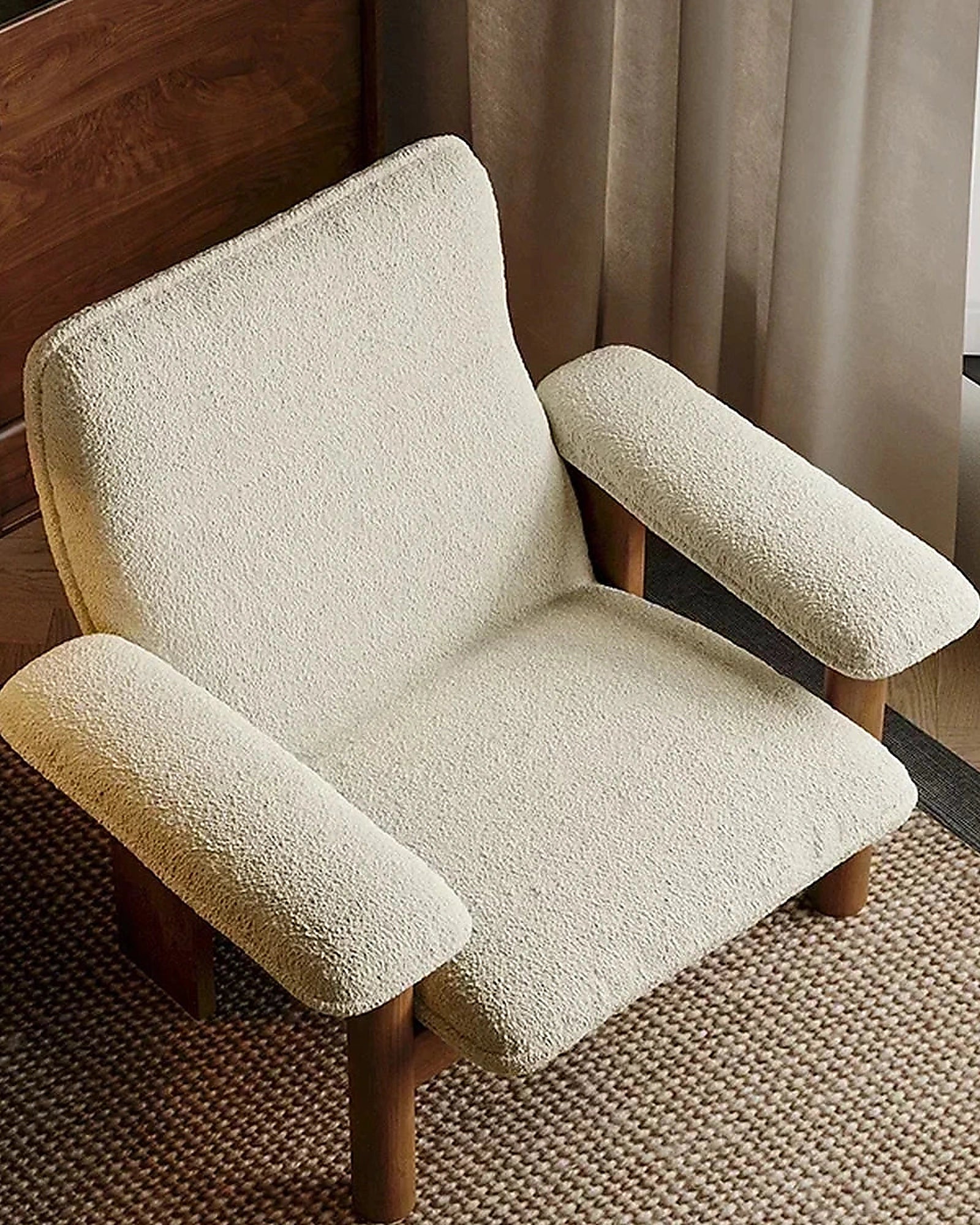Kei Wood-Frame Lounge Chair, seat and arm construction close-up