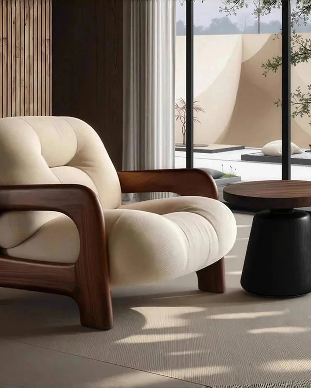 Kumo Wood-Frame Lounge Chair, rear and side frame view