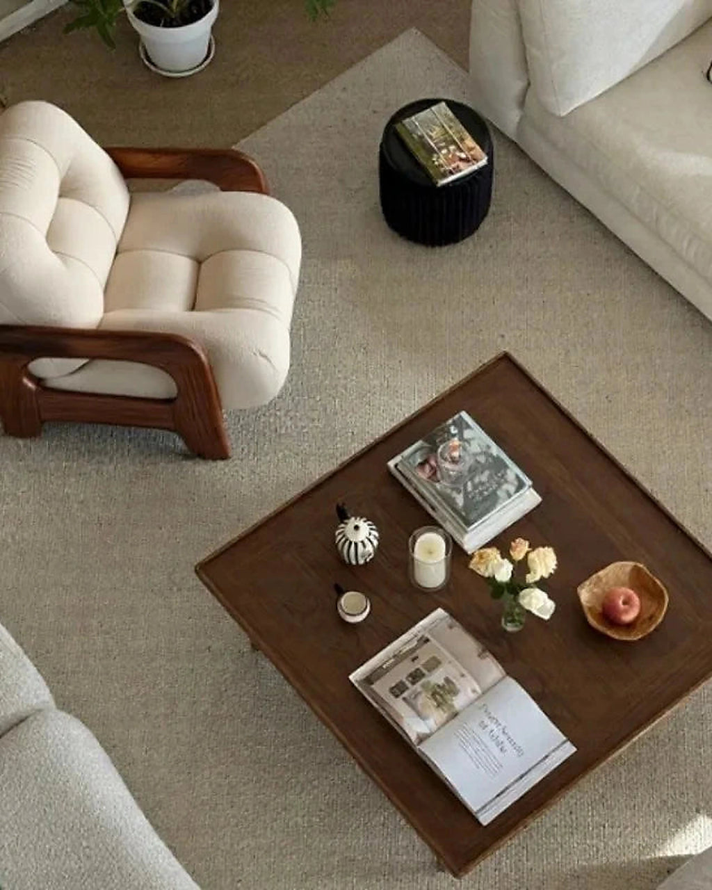 Kumo Wood-Frame Lounge Chair, overhead lifestyle view