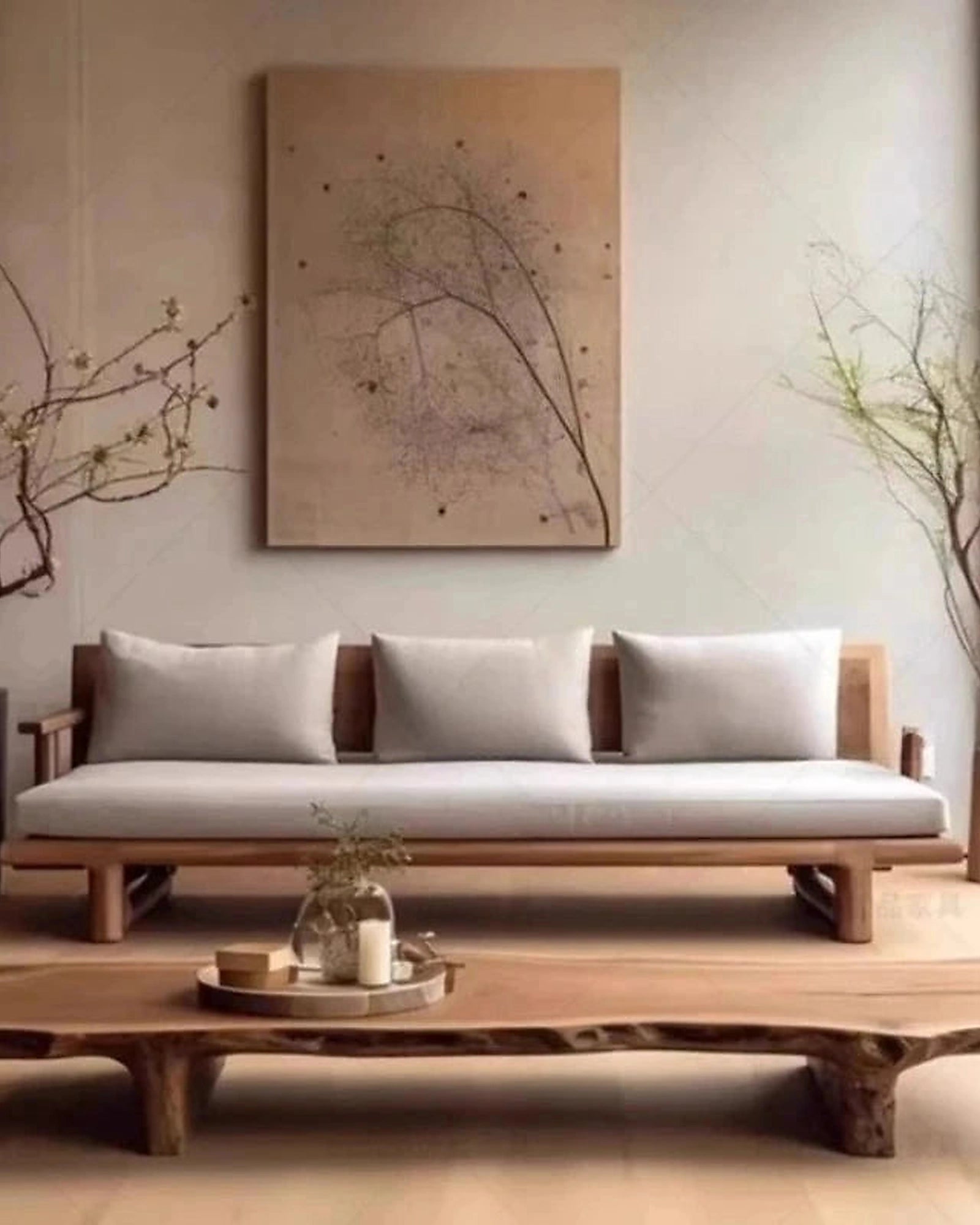 Maki Low Platform Sofa, neutral living-room setting