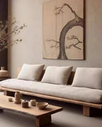 Maki Low Platform Sofa, styled low-profile sofa
